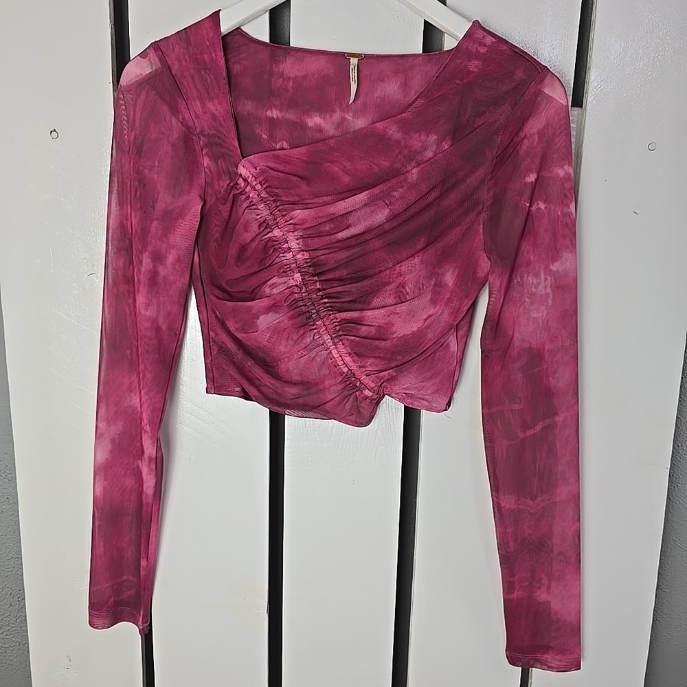 Free People Supernova Sheer Mesh Crop Top Small Pink Festival Rave‎ Beach